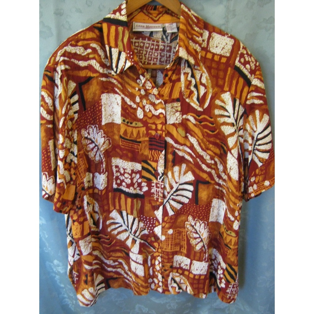 Vintage 90's Anna Maxwell Shirt Tropical Print Plus Size 20W Women's Top